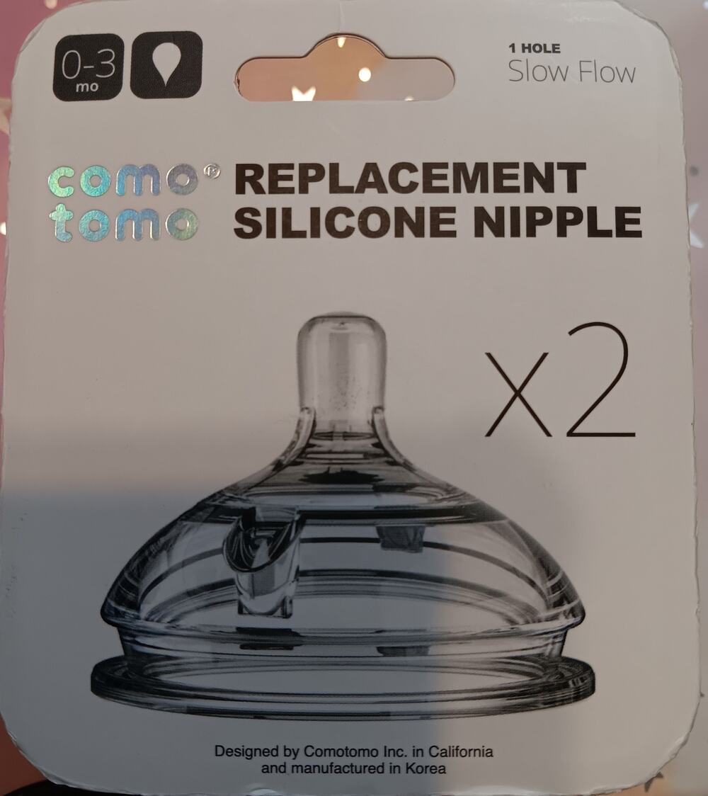 2-pack Comotomo Slow Flow Replacement Silicone Nipples for babies aged 0–3 NEW
